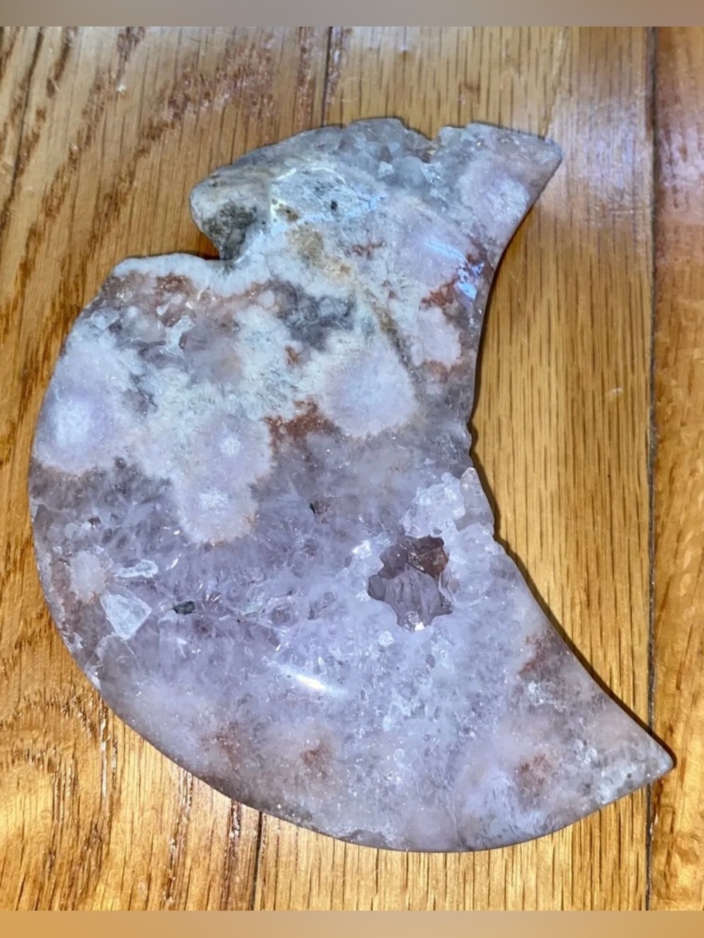 GORGEOUS Flower Agate + Amethyst Crescent Moon Carving | Druzy Portals | 232g